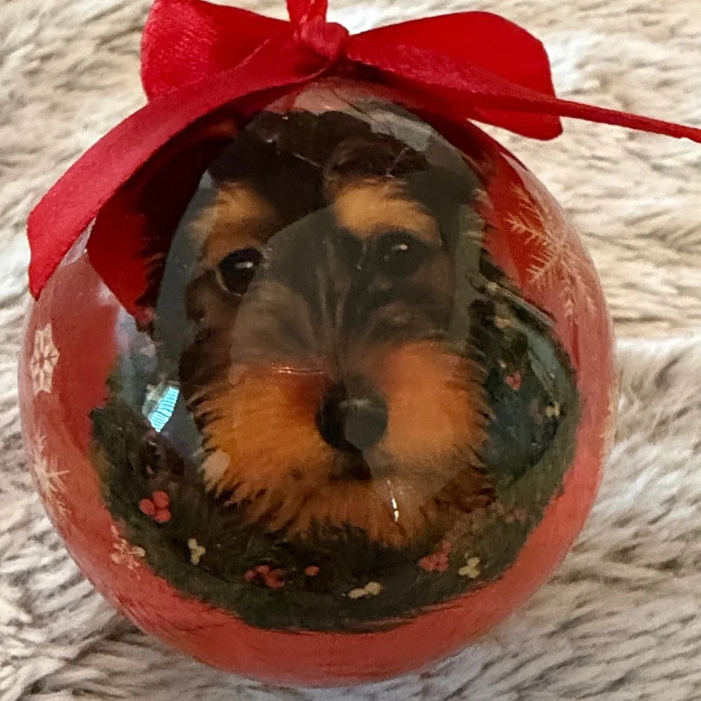 Festive Red Yorkie Dog Christmas Ornament with Bow E & S Pets New Without Box